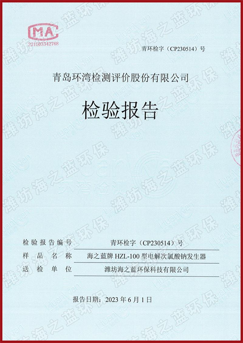 100g次氯酸鈉發(fā)生器檢測(cè)報(bào)告